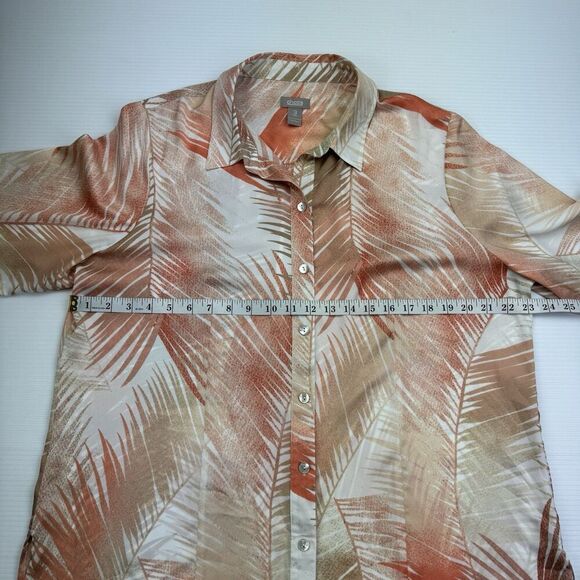 Chico’s Tropical Leaves Blouse Size XL Sleeve Button Up Tan Peach -Chicos Size 3 - Picture 6 of 8